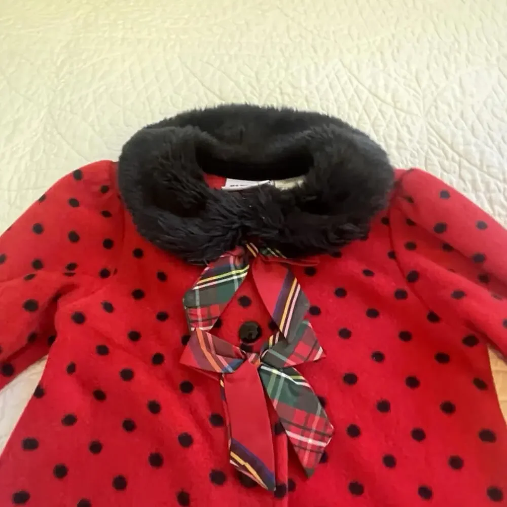 Blueberi Boulevard Girls Scotty Dog And Scotch Plaid Ribbon Red 3T Fleece Jacket